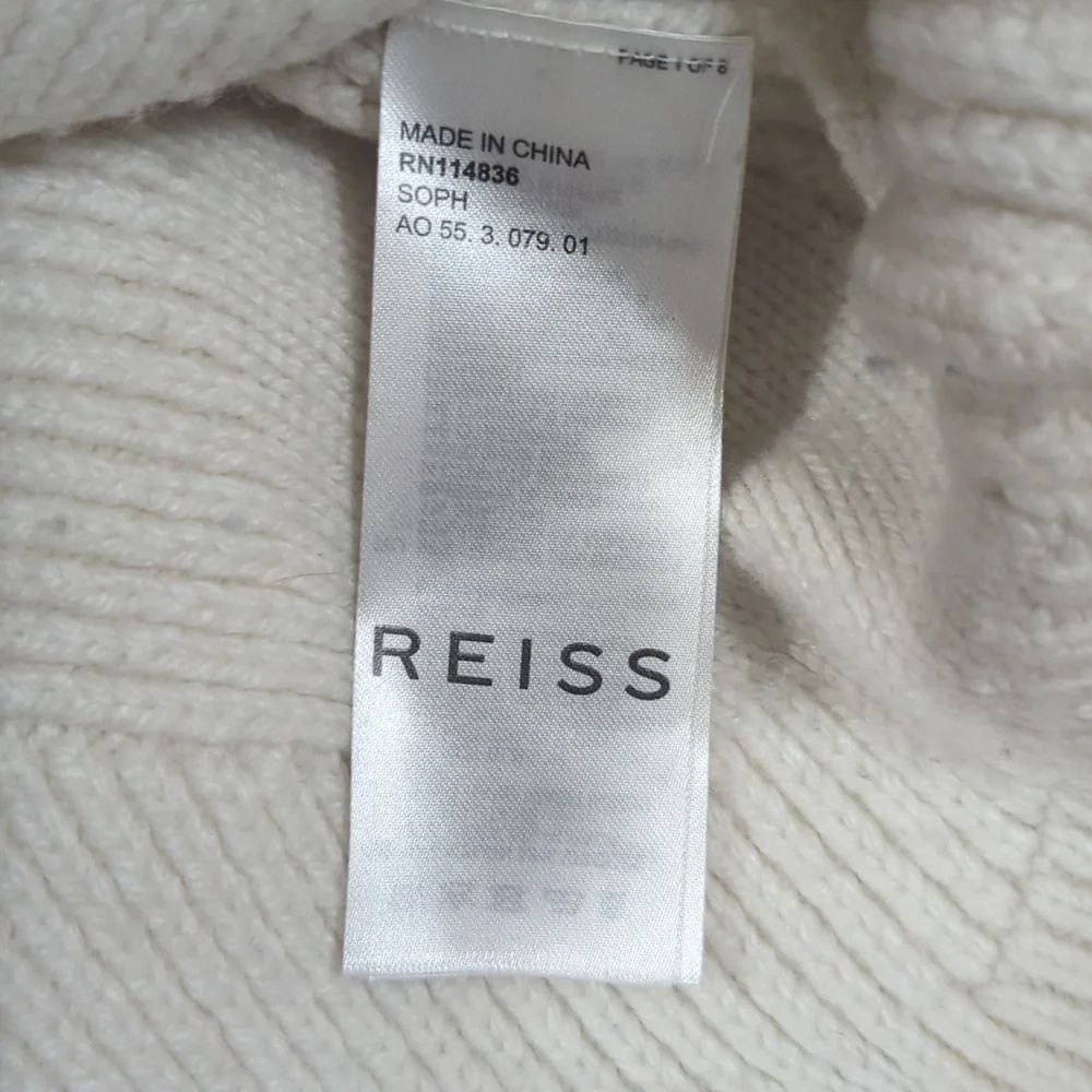 Reiss Alpaca Wool Blend V Neck Knit Sweater Cream S
